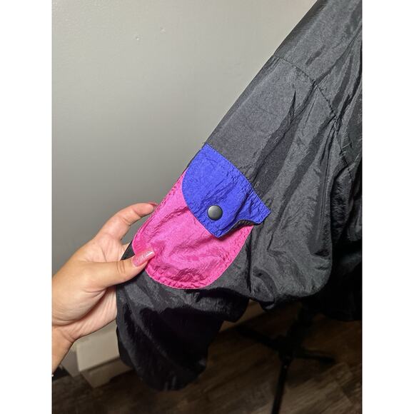 Rare VTG BOCOO Color Block Full Zip Windbreaker Jacket 80s 90s Black Women’s M - Picture 6 of 9